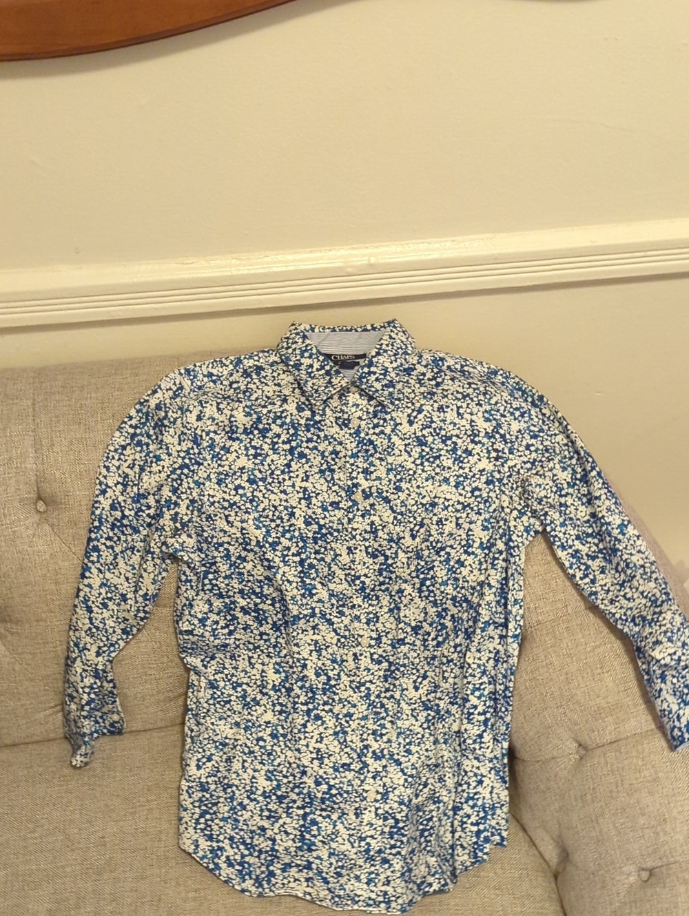 Chaps Blue and White Floral Button-Down Shirt